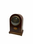 Edwardian eight-day Mahogany cased mantle clock striking the hours and half hours on a coiled gong