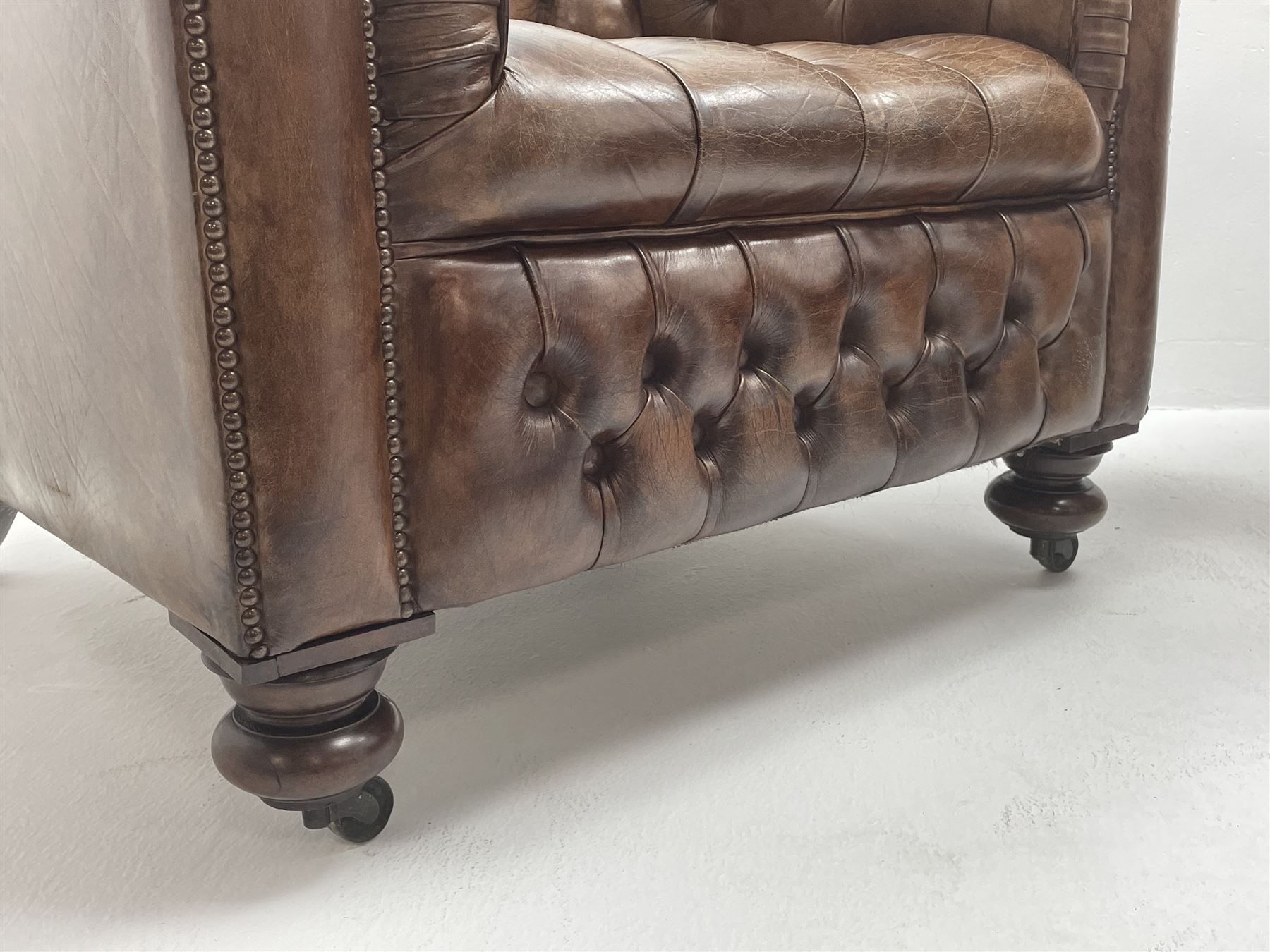 Large pair of Country House chesterfield club armchairs of generous proportions - Image 4 of 6