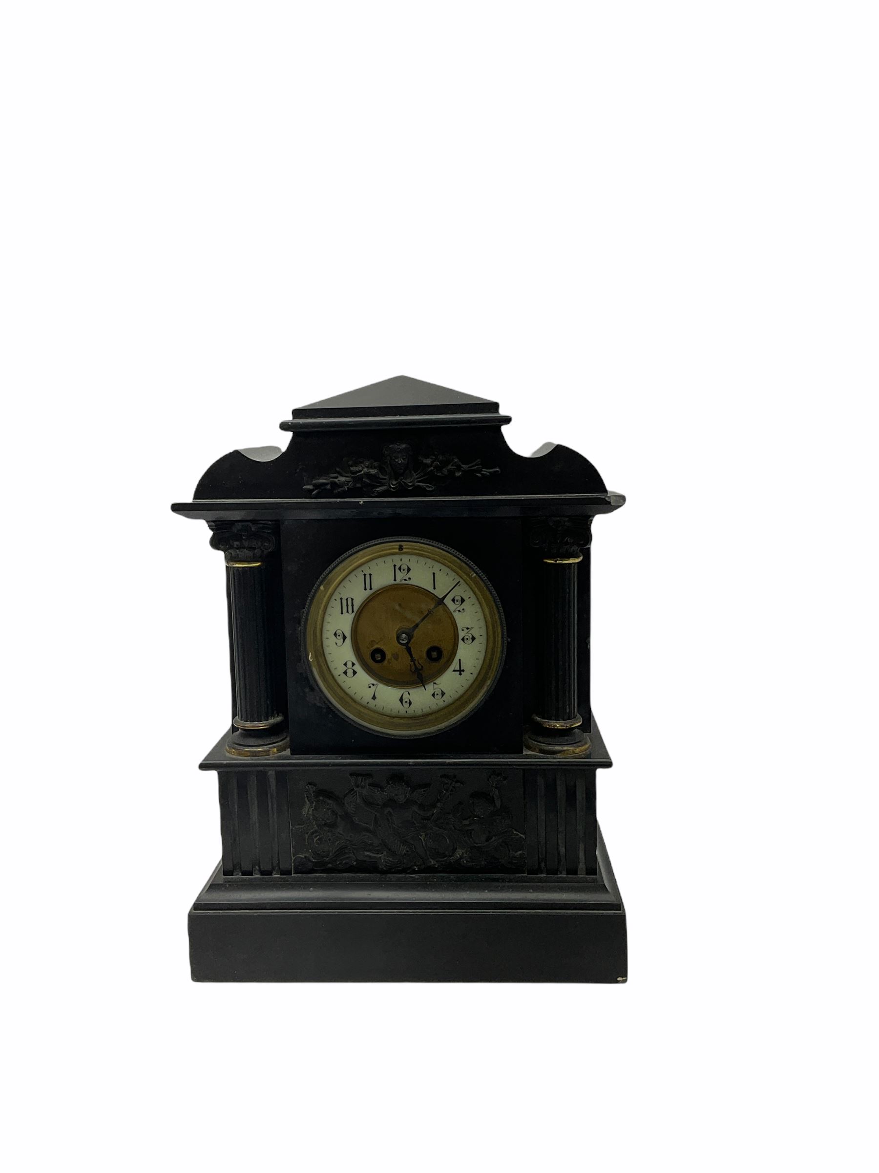 Late 19th century Belgium slate mantle clock with an eight-day French rack striking movement strikin