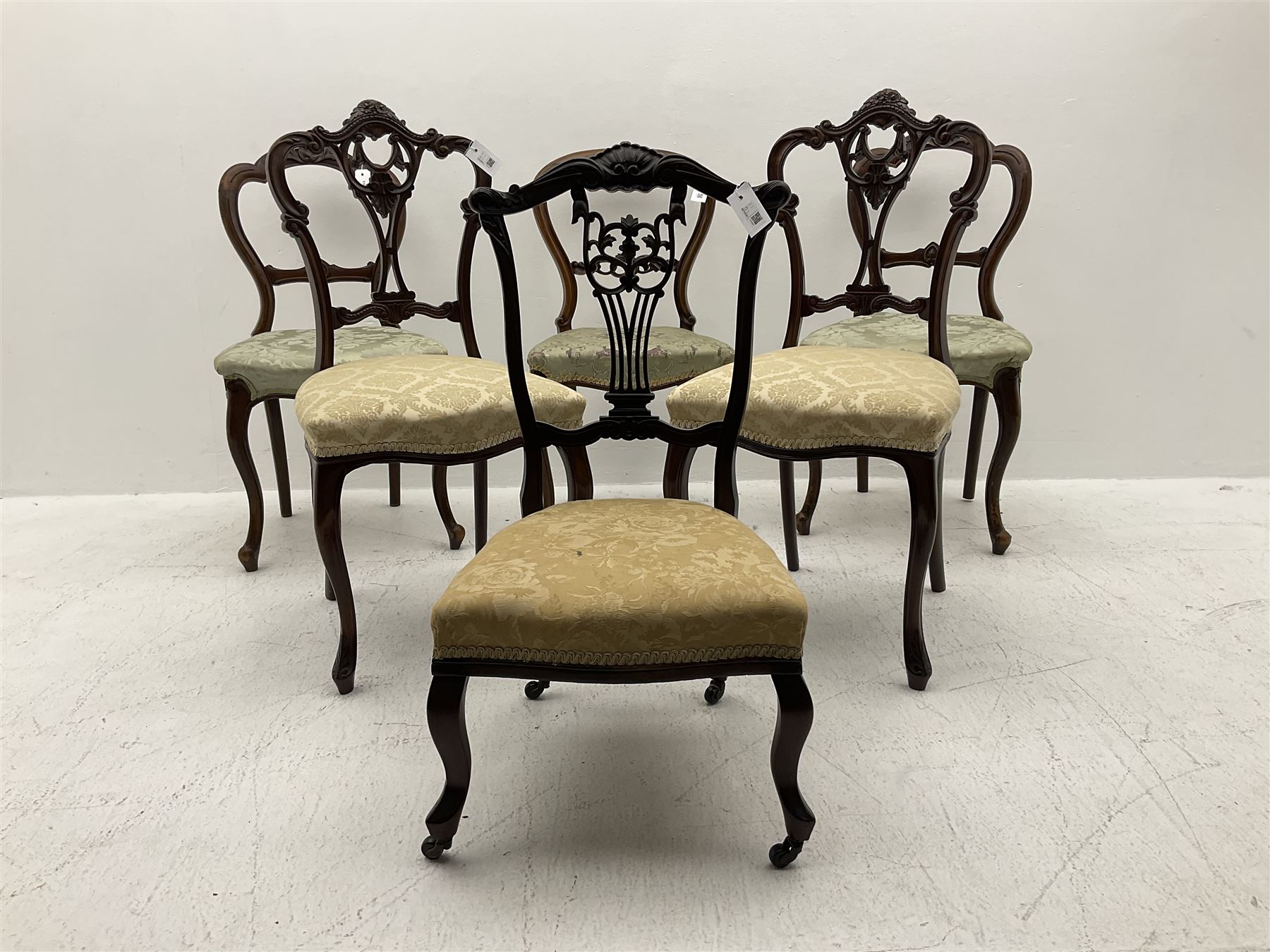 Pair Victorian walnut bedroom chairs - Image 2 of 4