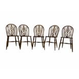 Set five elm and beech hoop and stick back chairs