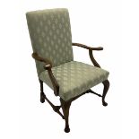 Georgian style stained beech frame open armchair
