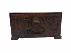 Mid 20th century carved hardwood and camphor blanket box