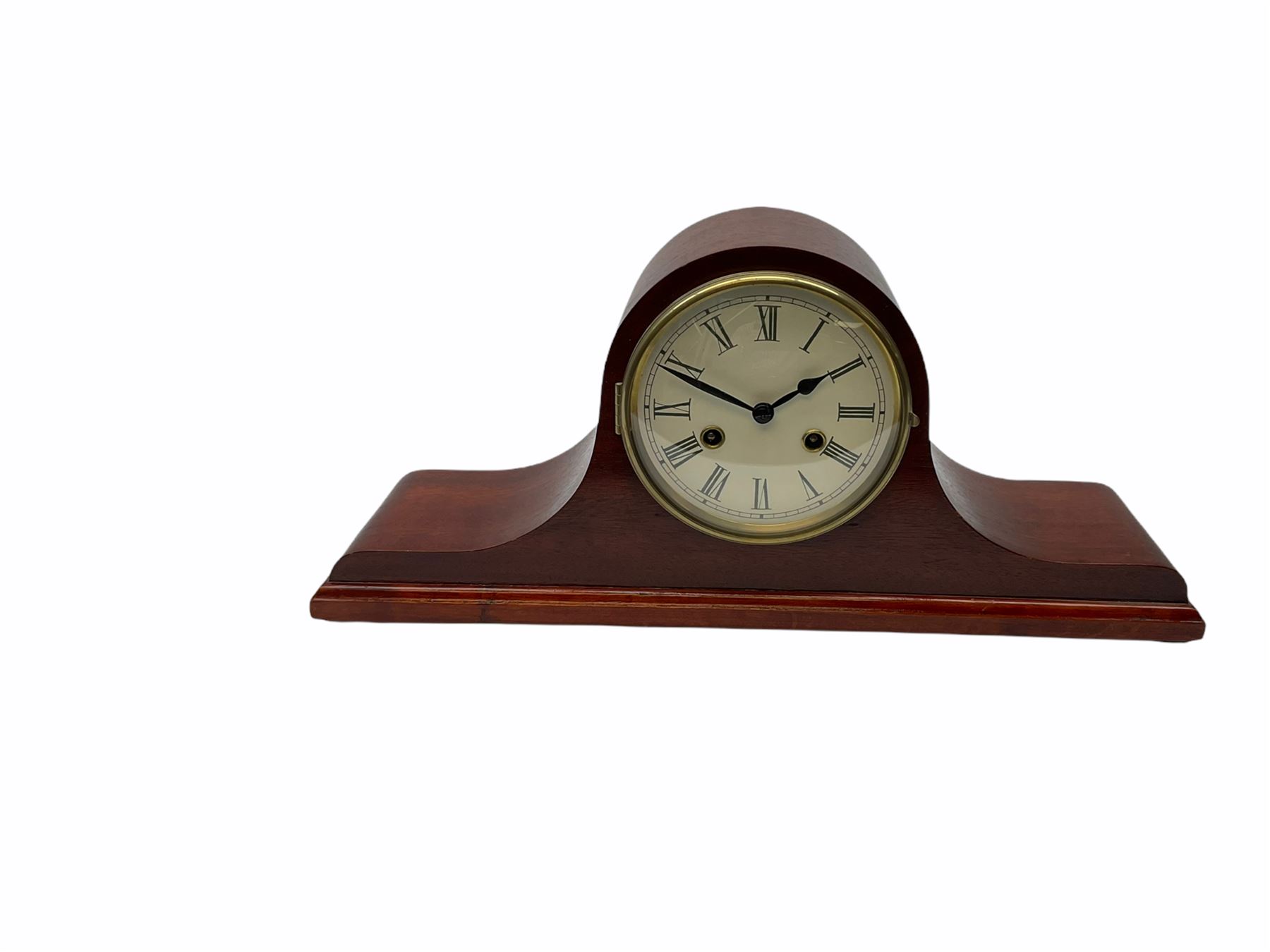 Mid-20th century Mahogany finished Tambour mantle clock with an eight-day striking movement