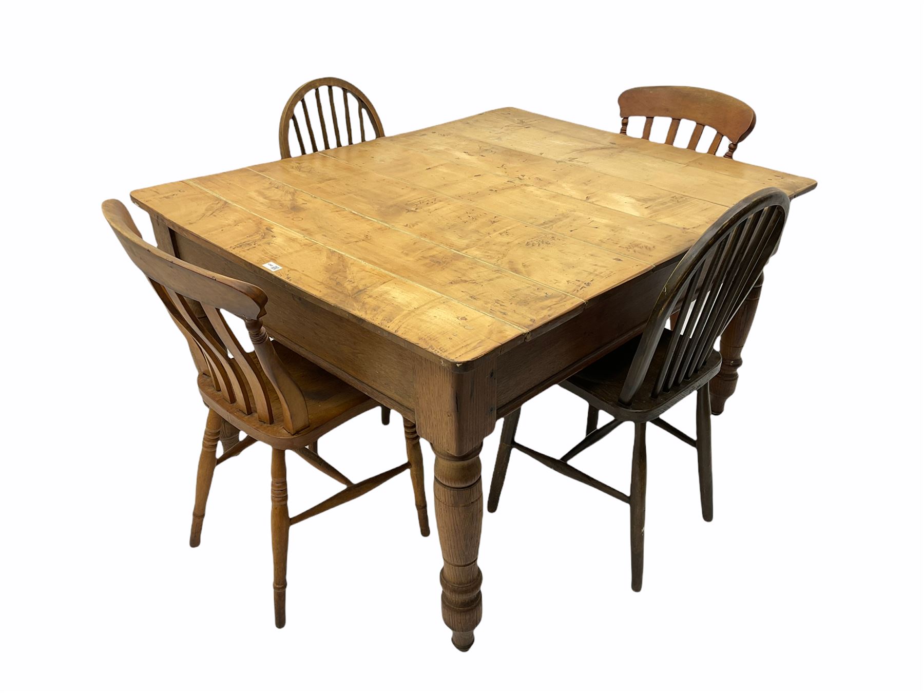 19th century oak and sycamore kitchen table - Image 6 of 8