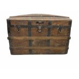 Early 20th century wood and metal bound dome top travelling trunk