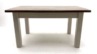Rectangular oak dining table with painted base and supports