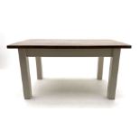 Rectangular oak dining table with painted base and supports