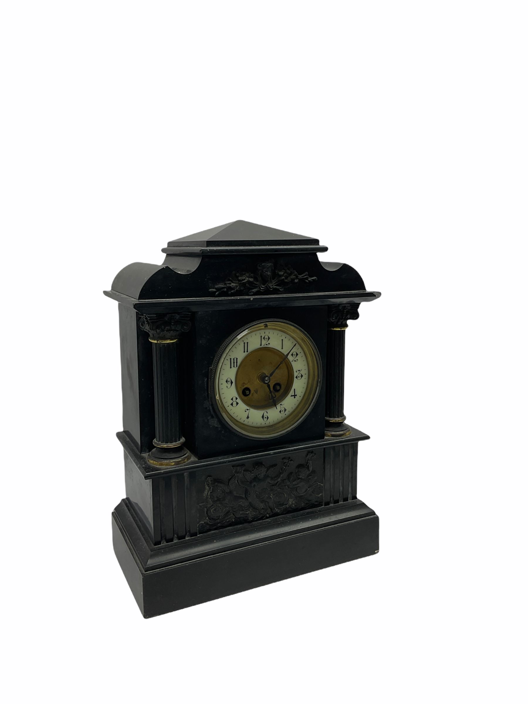 Late 19th century Belgium slate mantle clock with an eight-day French rack striking movement strikin - Image 3 of 3