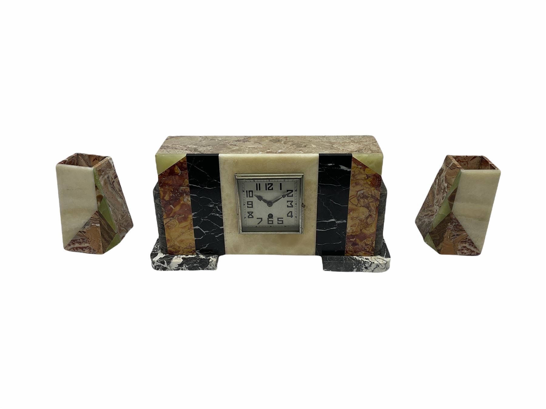 1950�s English Art Deco mantle clock with conforming side ornaments - Image 2 of 3