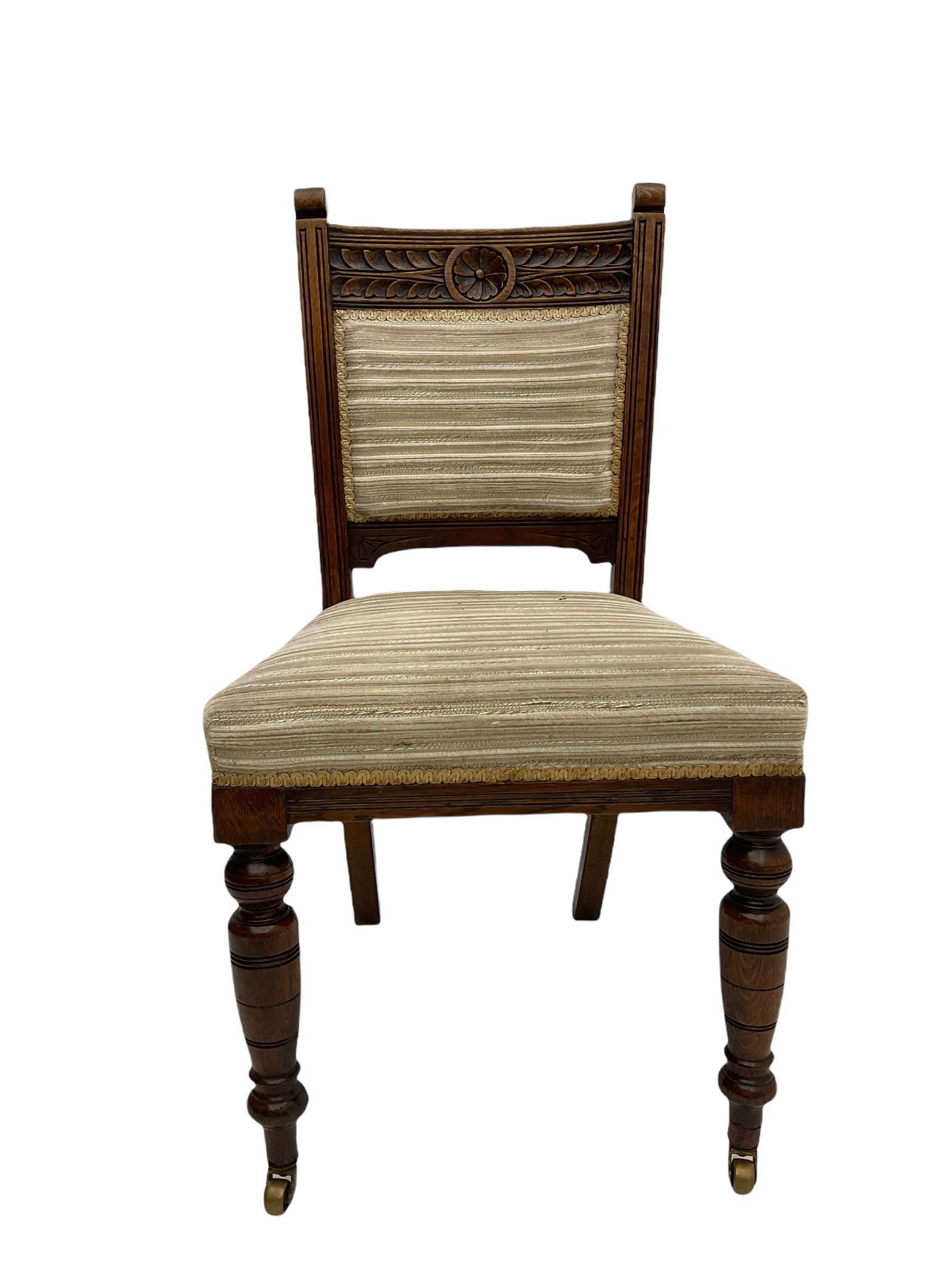 Set of six Edwardian carved oak salon chairs - Image 3 of 5