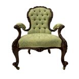 Victorian walnut farmed open armchair