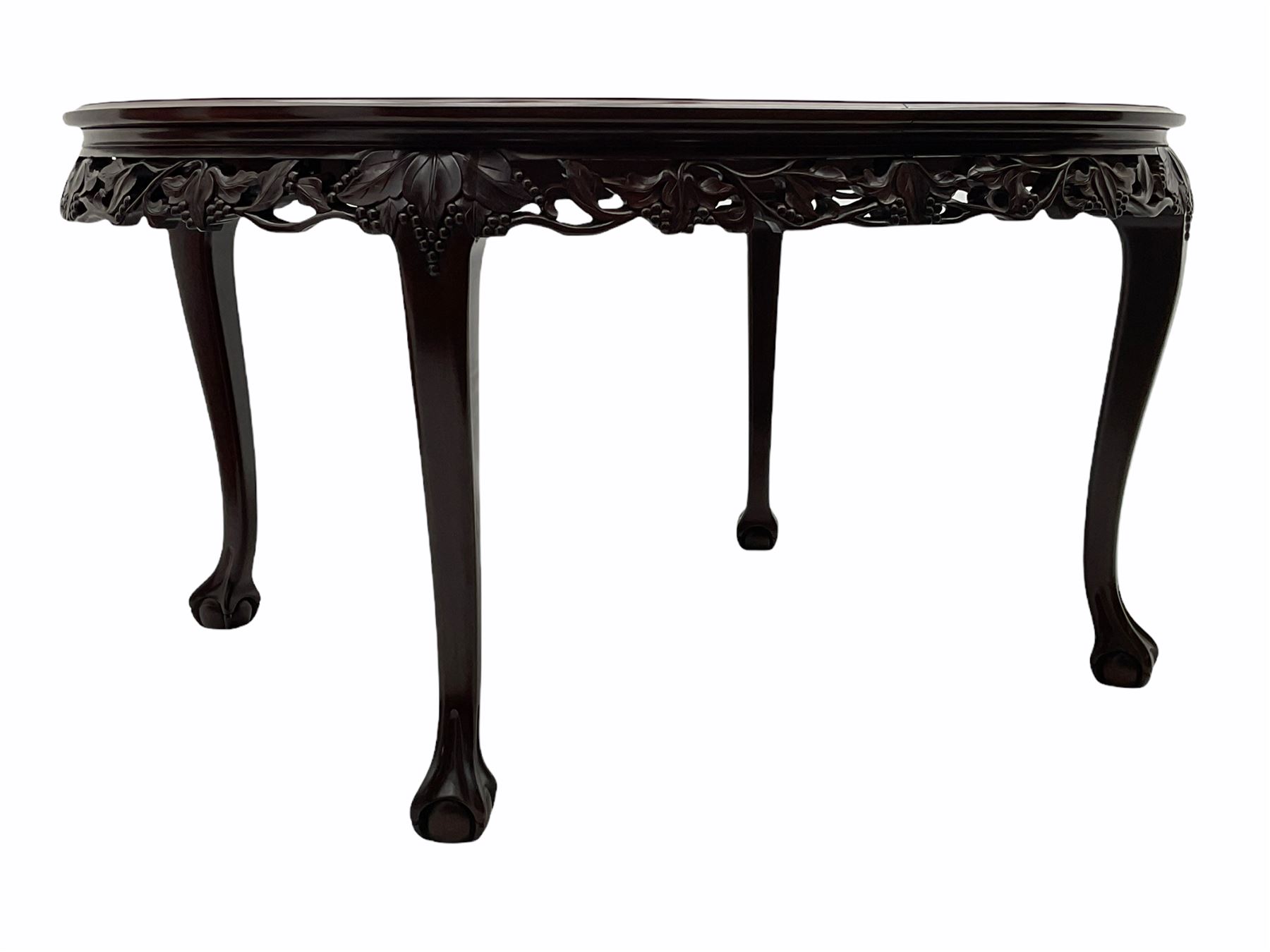 Late 20th century Chinese carved solid hardwood oval extending dining table - Image 11 of 11