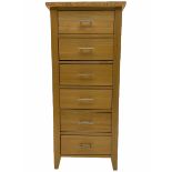 Solid light oak six drawer pedestal chest