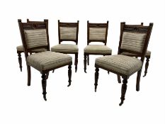 Set of six Edwardian carved oak salon chairs
