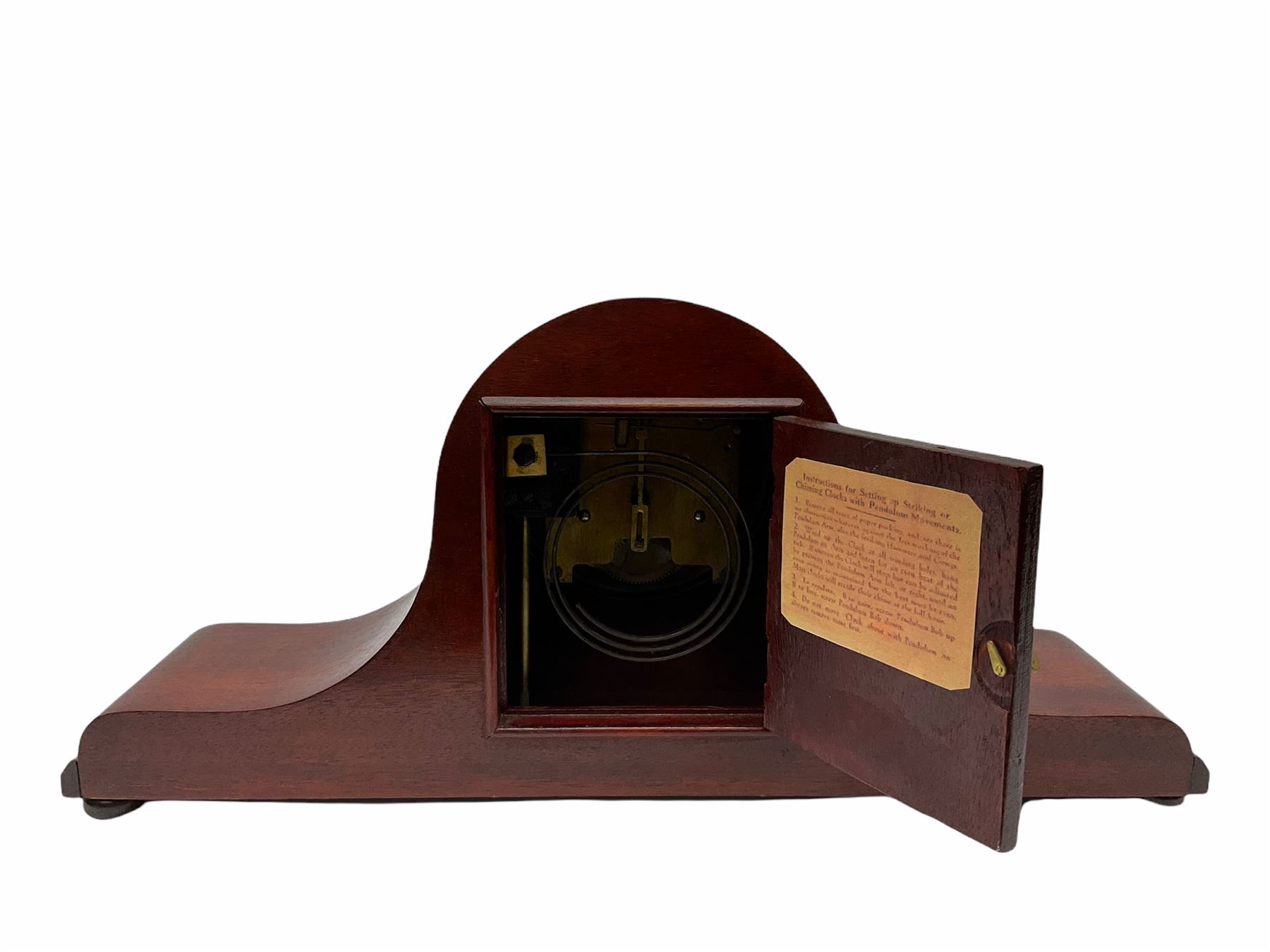 Mid-20th century Mahogany finished Tambour mantle clock with an eight-day striking movement - Image 3 of 3