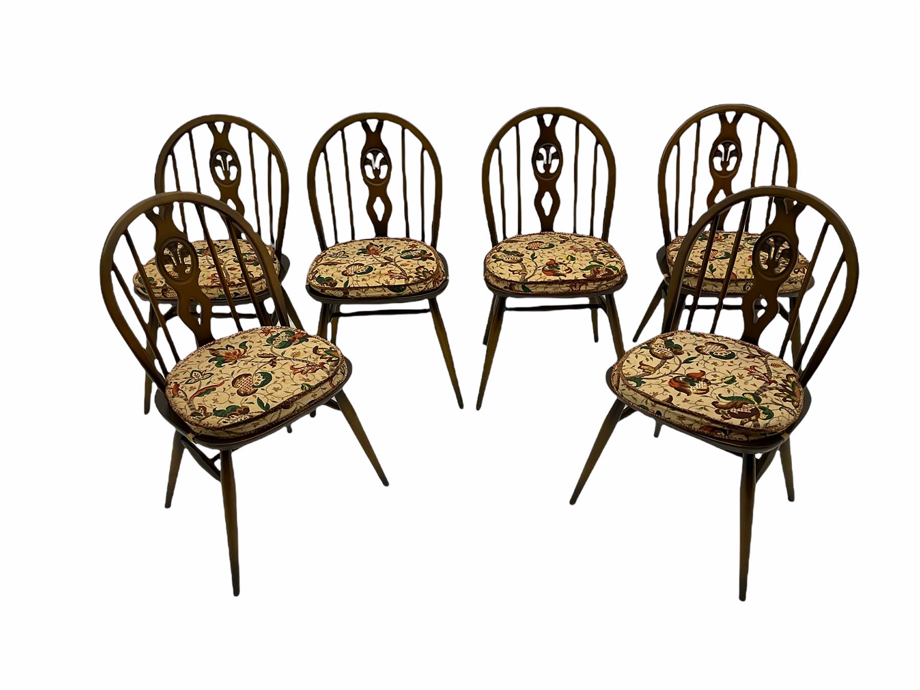 Ercol medium elm rectangular dining table and six hoop back chairs - Image 9 of 11