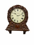 A mid-19th century eight-day Oak cased twin Fusee wall clock with integral support bracket