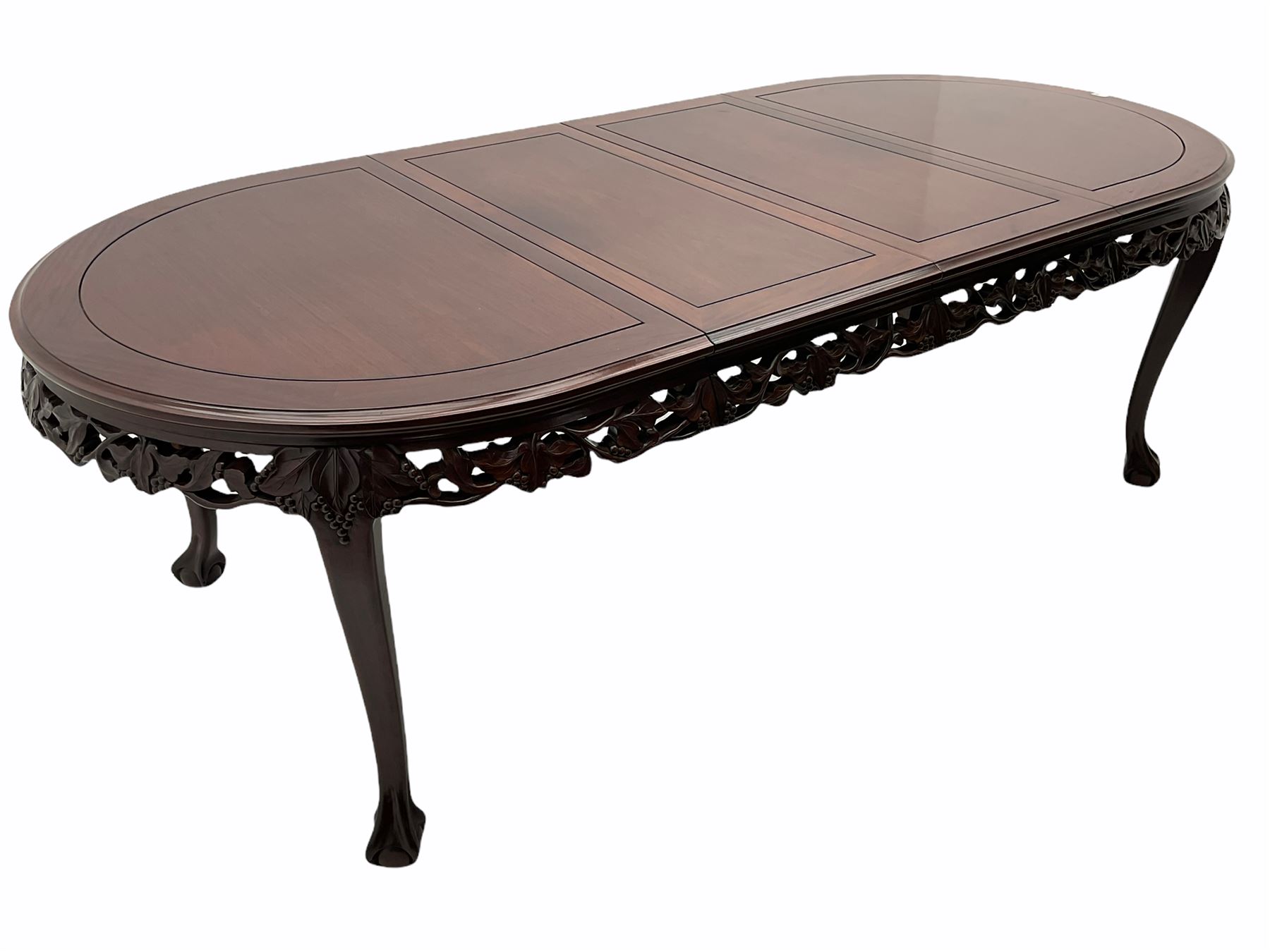 Late 20th century Chinese carved solid hardwood oval extending dining table - Image 9 of 11