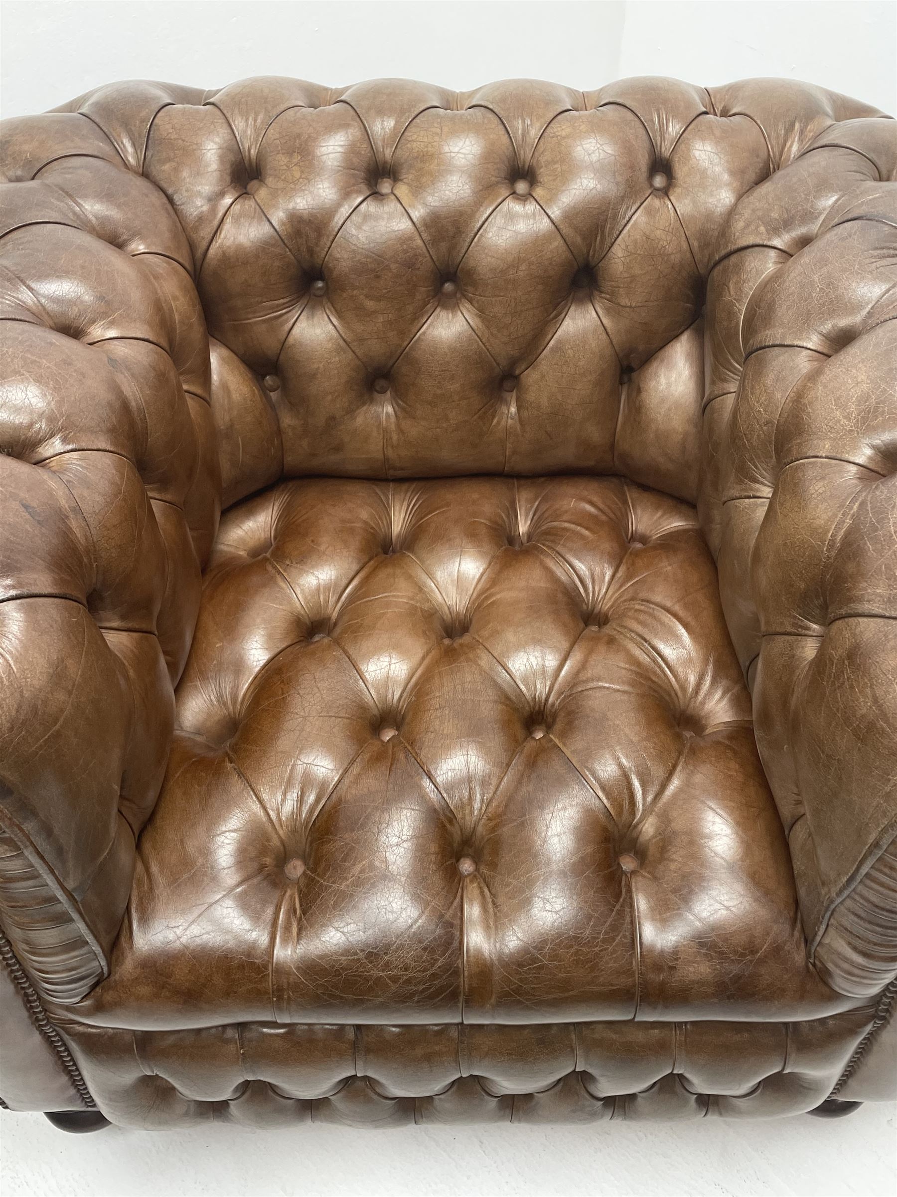 Large pair of Country House chesterfield club armchairs of generous proportions - Image 3 of 6