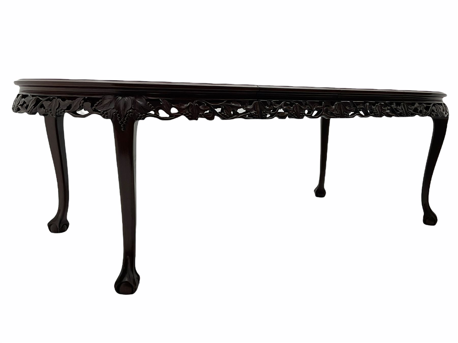 Late 20th century Chinese carved solid hardwood oval extending dining table - Image 10 of 11