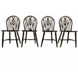 Set four beech hoop and stick back chairs