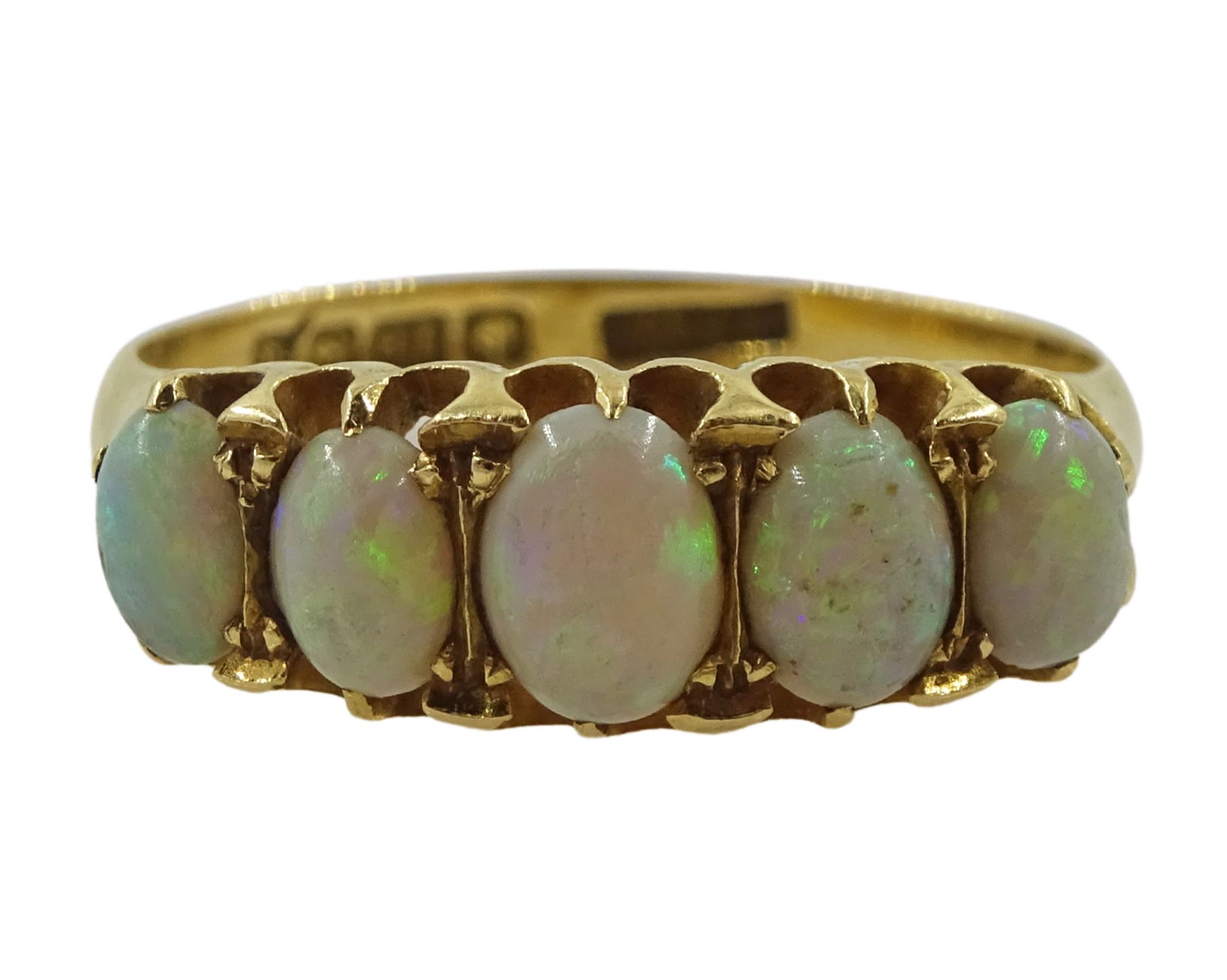 Early 20th century 18ct gold five stone opal ring - Image 2 of 2