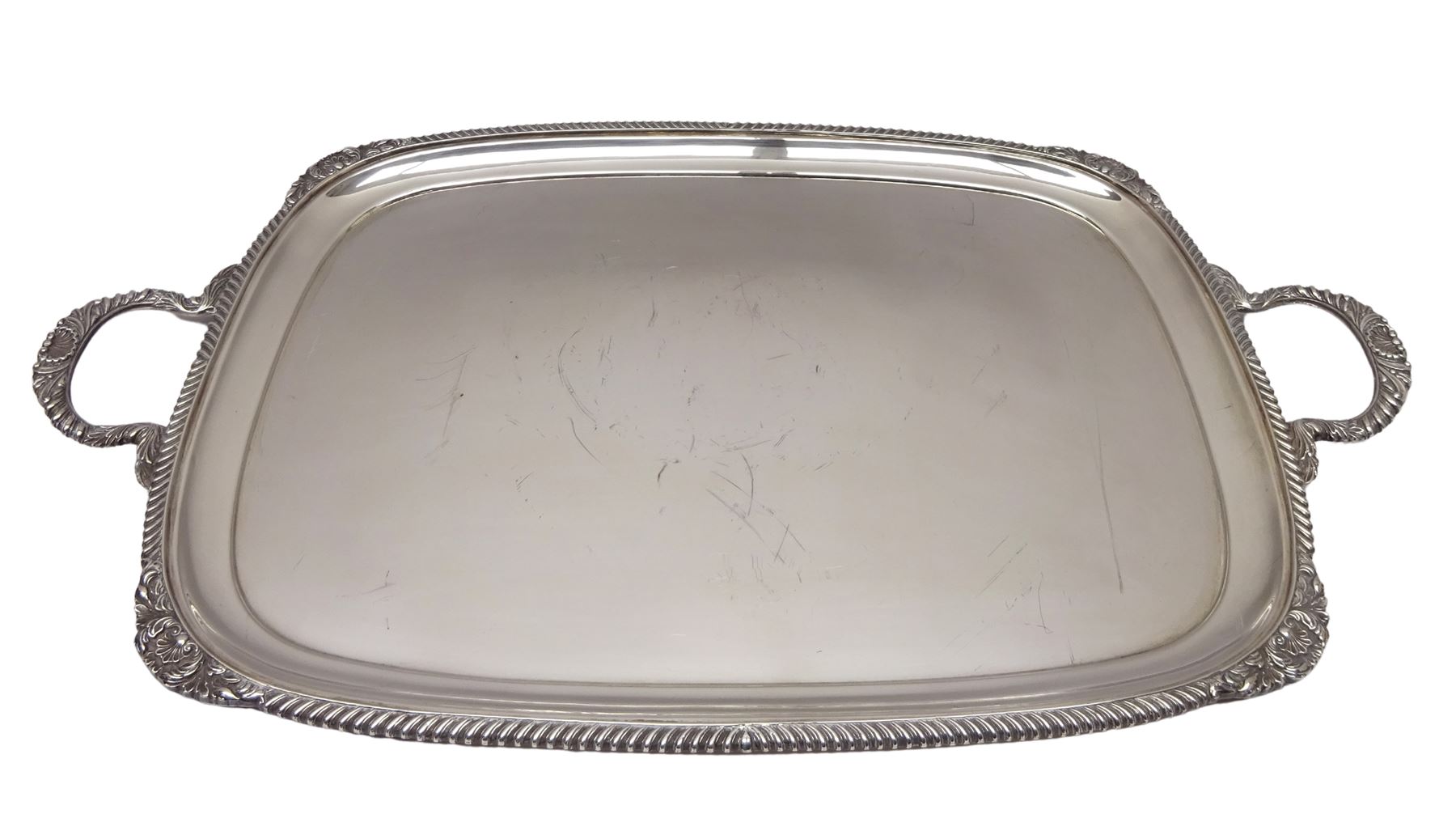 Large silver twin handled rectangular tray by Roberts & Belk