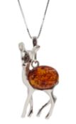 Silver amber Bambi pendant necklace