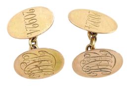 Pair of 9ct rose gold oval monogrammed and dated cufflinks