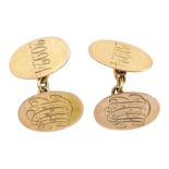 Pair of 9ct rose gold oval monogrammed and dated cufflinks