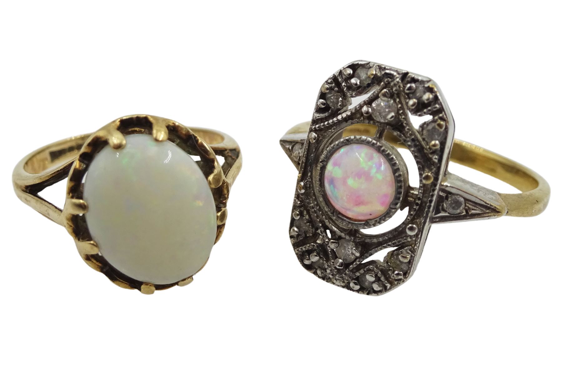 Gold opal and diamond panel dress ring and a gold single stone opal ring - Image 2 of 2