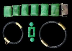 Silver green stone set link bracelet
