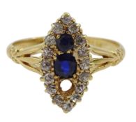Victorian 18ct gold sapphire and diamond marquise shaped ring