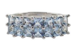 9ct white gold two row princess cut blue topaz ring