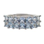 9ct white gold two row princess cut blue topaz ring