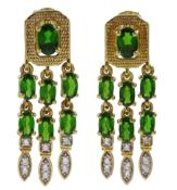 Pair of silver-gilt green garnet and cubic zirconia dress tassel stud earrings