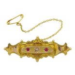 Early 20th century 9ct gold diamond and pink stone set brooch