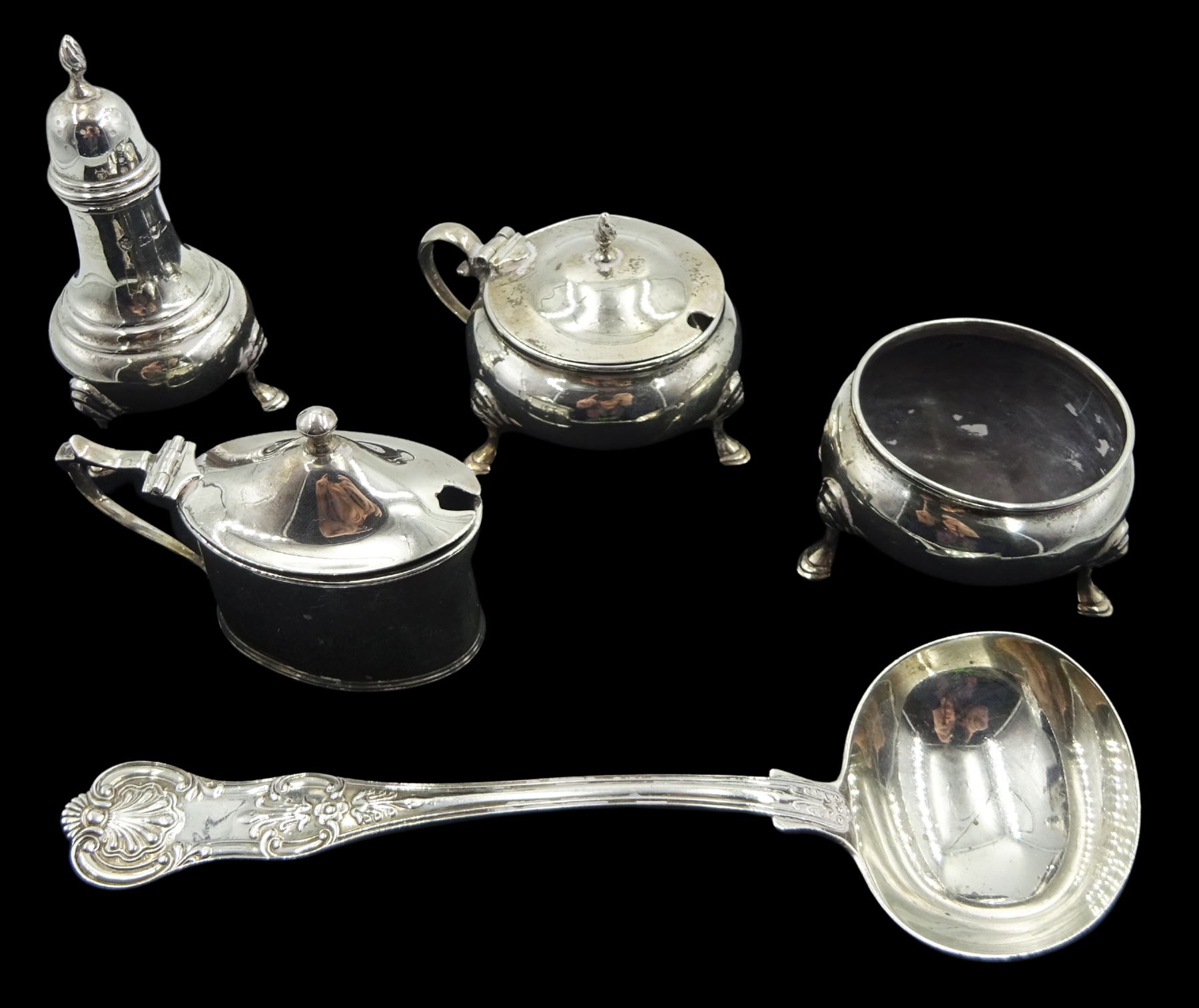 Three piece silver cruet by Reid & Sons Ltd