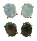 Pair of silver black opal and one other pair of Ethiopian opal stud earrings