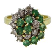 18ct gold round brilliant cut diamond and emerald cluster ring