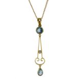 Early 20th century blue stone and seed pearl pendant