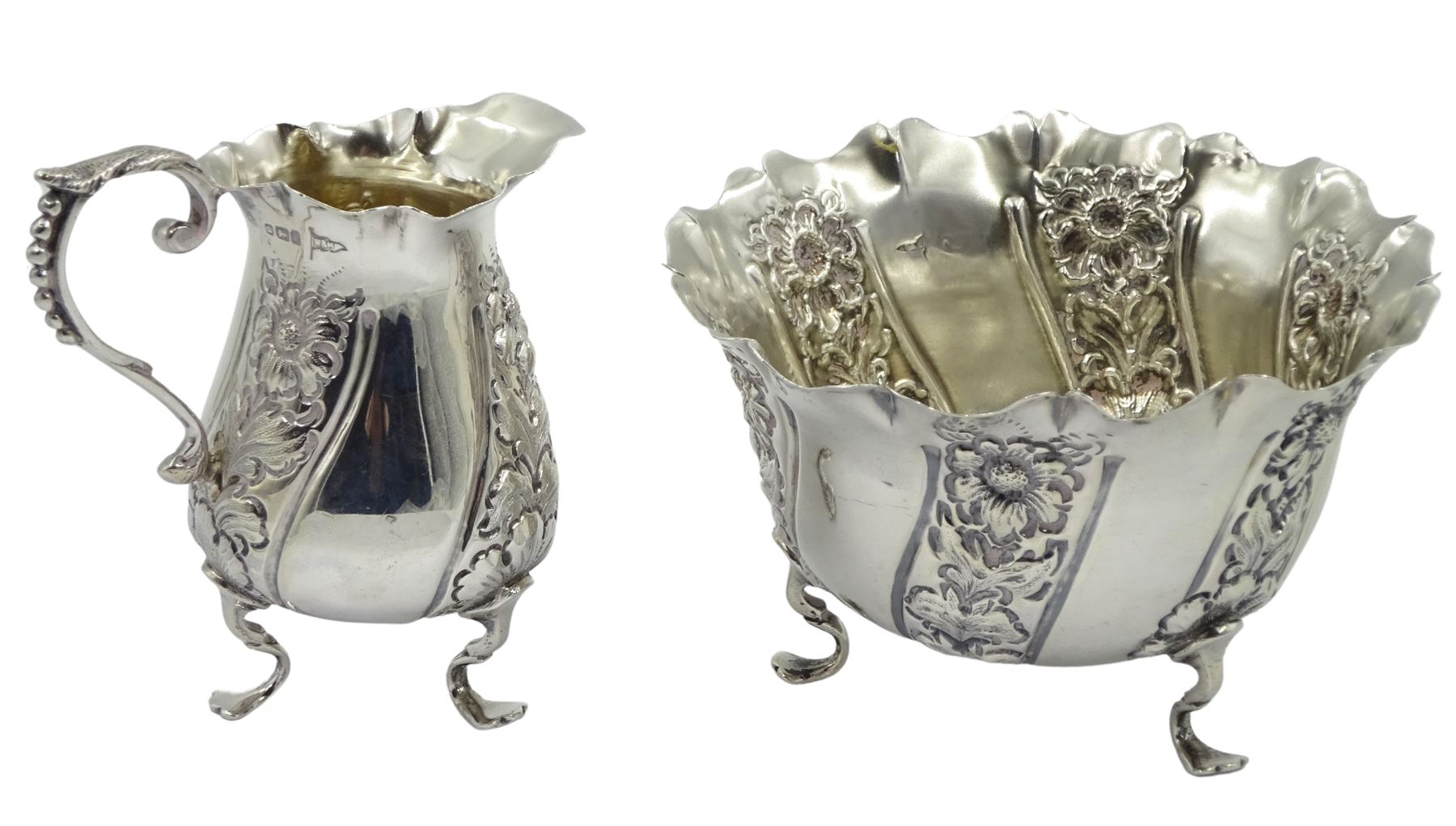 Edwardian silver sugar bowl and matching milk jug