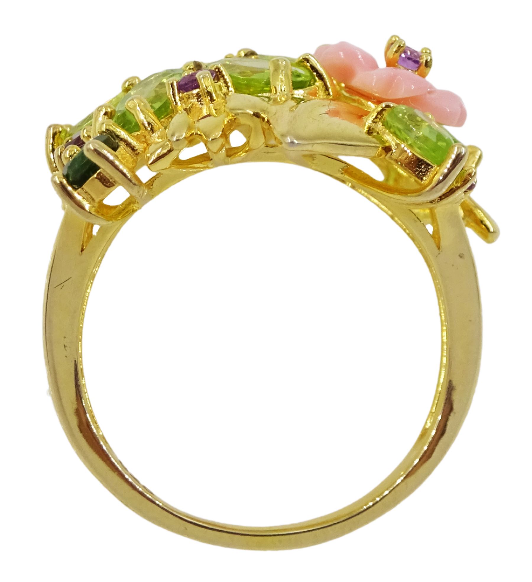 Silver-gilt gemstone set flower cluster ring including coral - Image 4 of 4