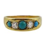 Early 20th century five stone turquoise and diamond ring