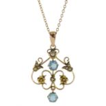 Edwardian gold blue stone and split pearl pendant stamped 9ct