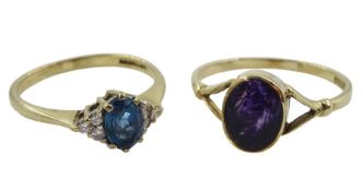 Gold cabochon Blue John ring a gold blue topaz and diamond cluster ring