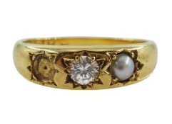 Early 20th century 18ct gold diamond and split pearl gypsy set ring