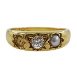 Early 20th century 18ct gold diamond and split pearl gypsy set ring