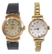 Audax 9ct gold ladies manual wind wristwatch